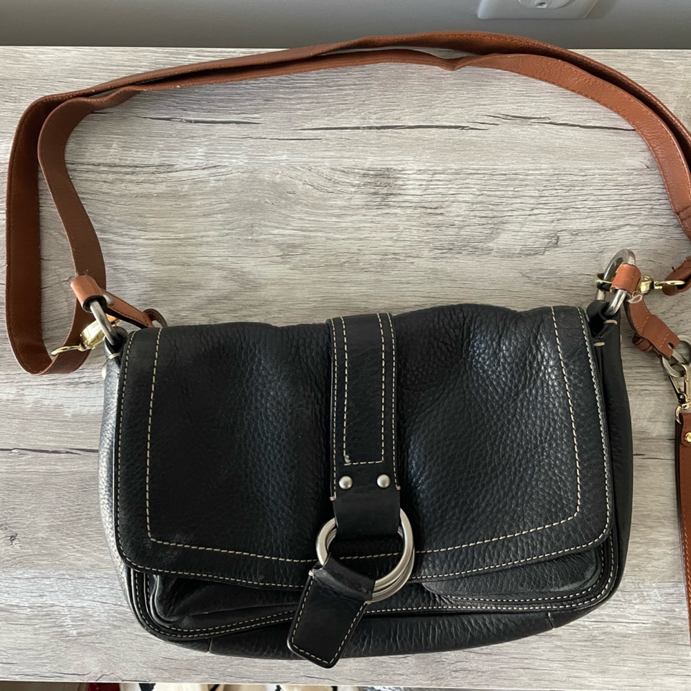 Coach Chelsea Black Flap Pebbled Leather Shoulder Handbag F10893